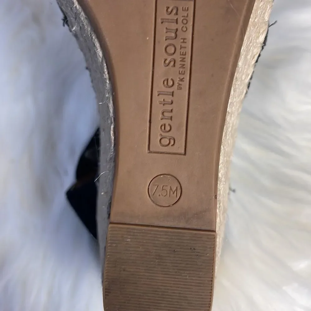 Gentle Souls Colleen Black Suede Elasticized Strap Espadrilles Sz‎ 7.5